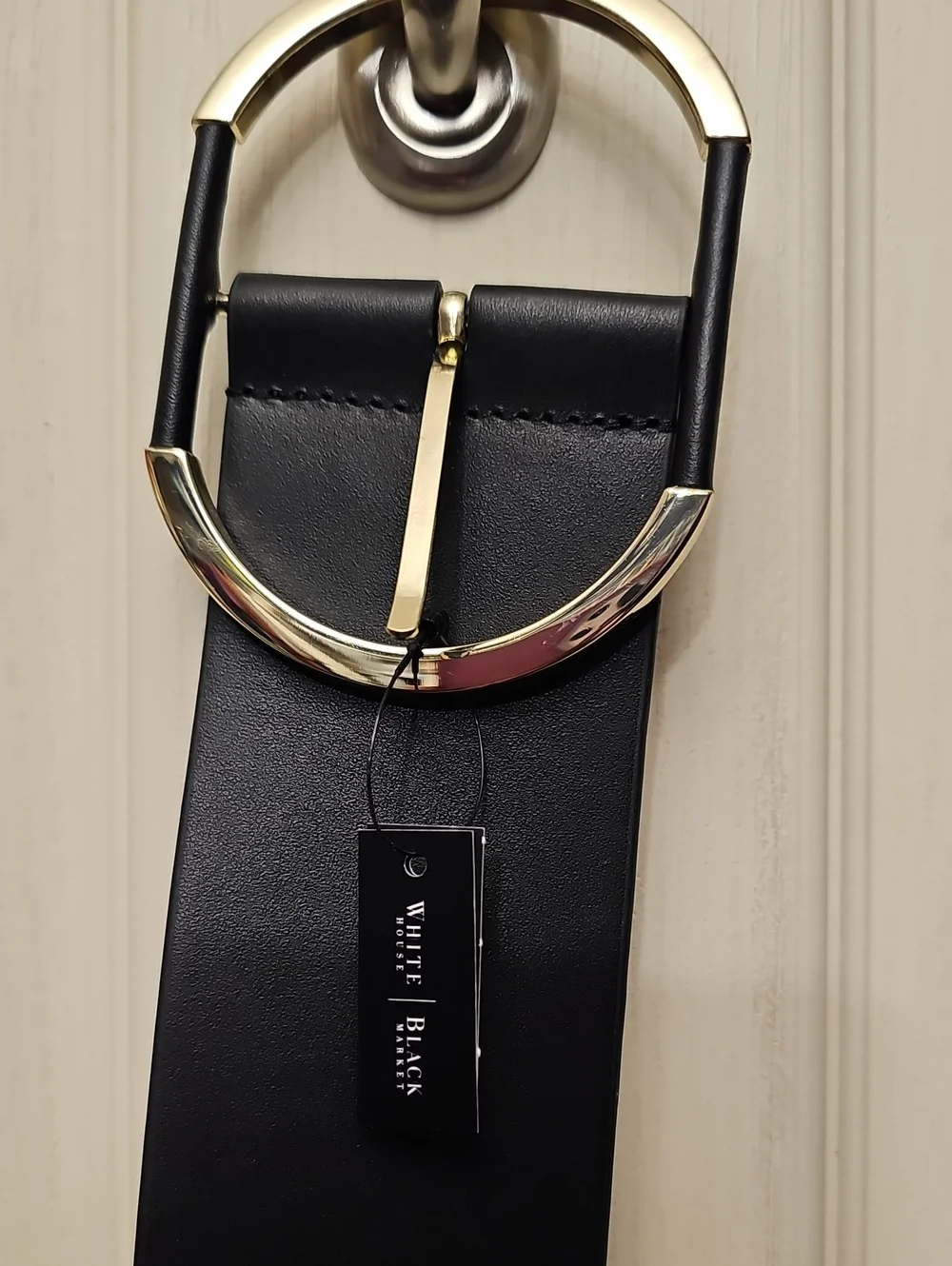 White House Black Market Black Belt with Gold Ring Buckle